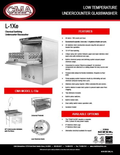 Low Temp Undercounter Glasswasher Model-L-1Xe
