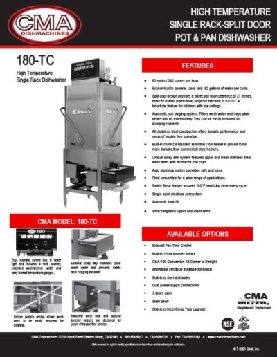High Temp Single Rack Split Door Pot & Pan Dishwasher Model-180-TC