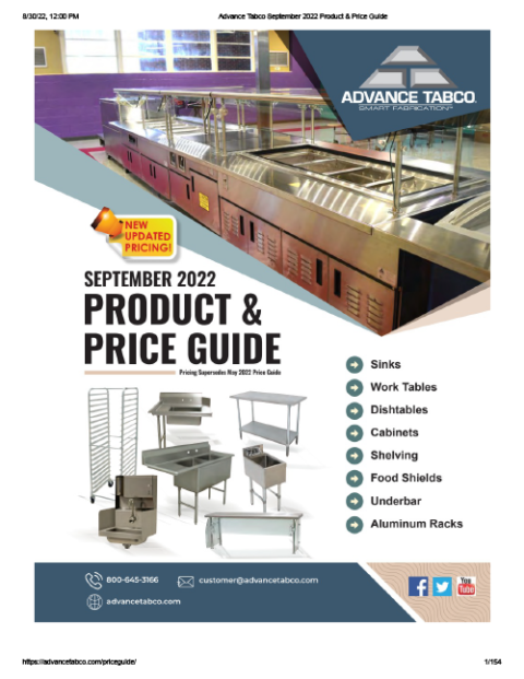Advance Tabco September 2022 Product & Price Guide